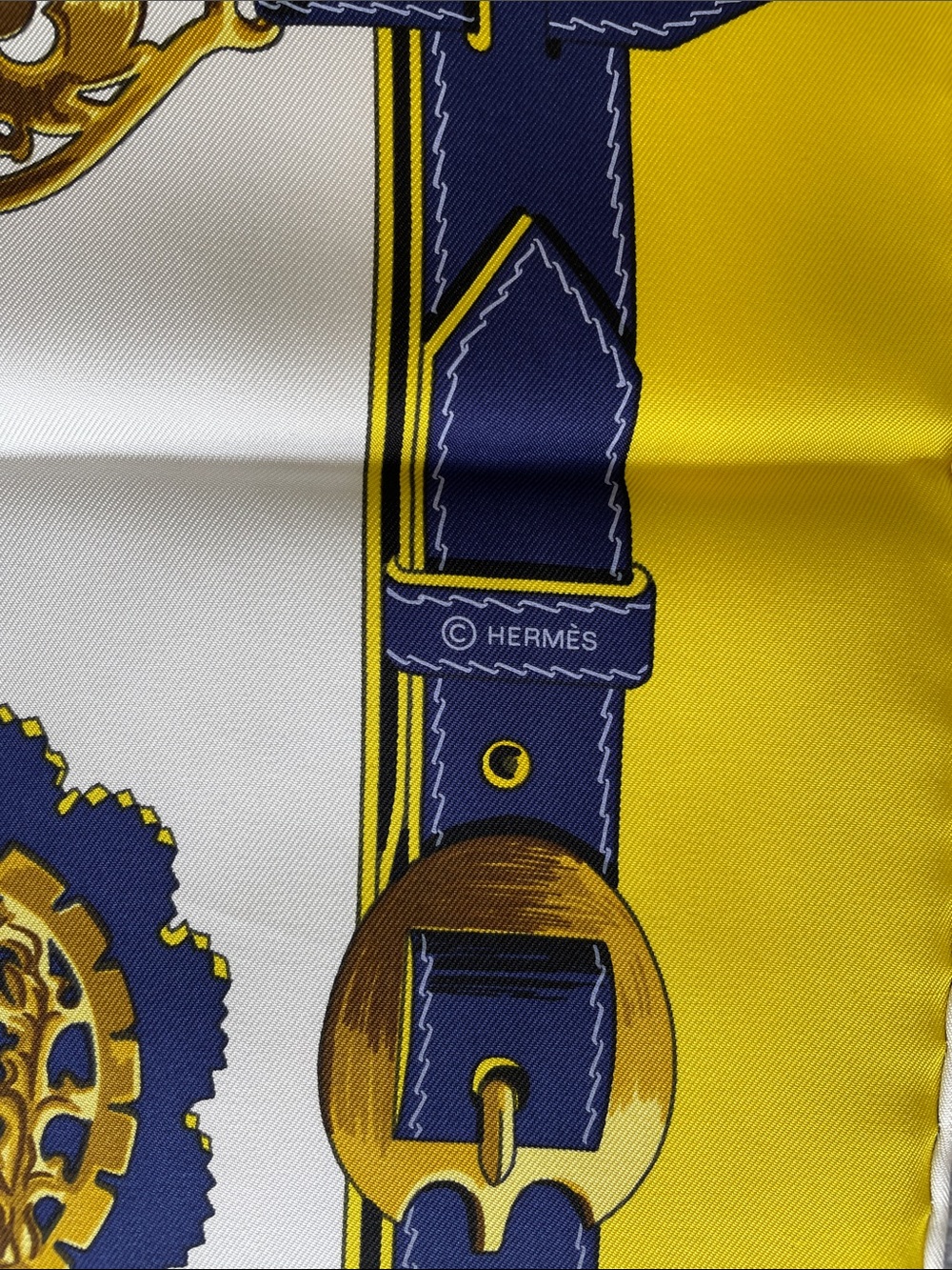 Hermes Yellow Blue White 'Cuiveries' Silk Scarf - Picture 3 of 5